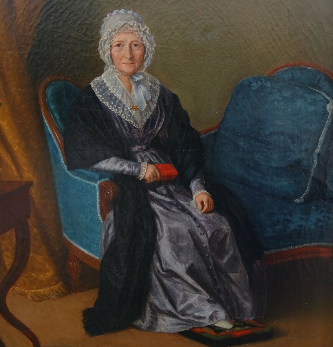 Portrait De Femme d'Epoque Charles X Huile/toile Du Début Du XIXème Siècle-photo-2