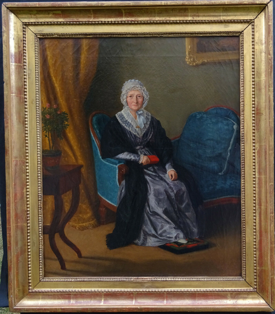 Portrait De Femme d'Epoque Charles X Huile/toile Du Début Du XIXème Siècle