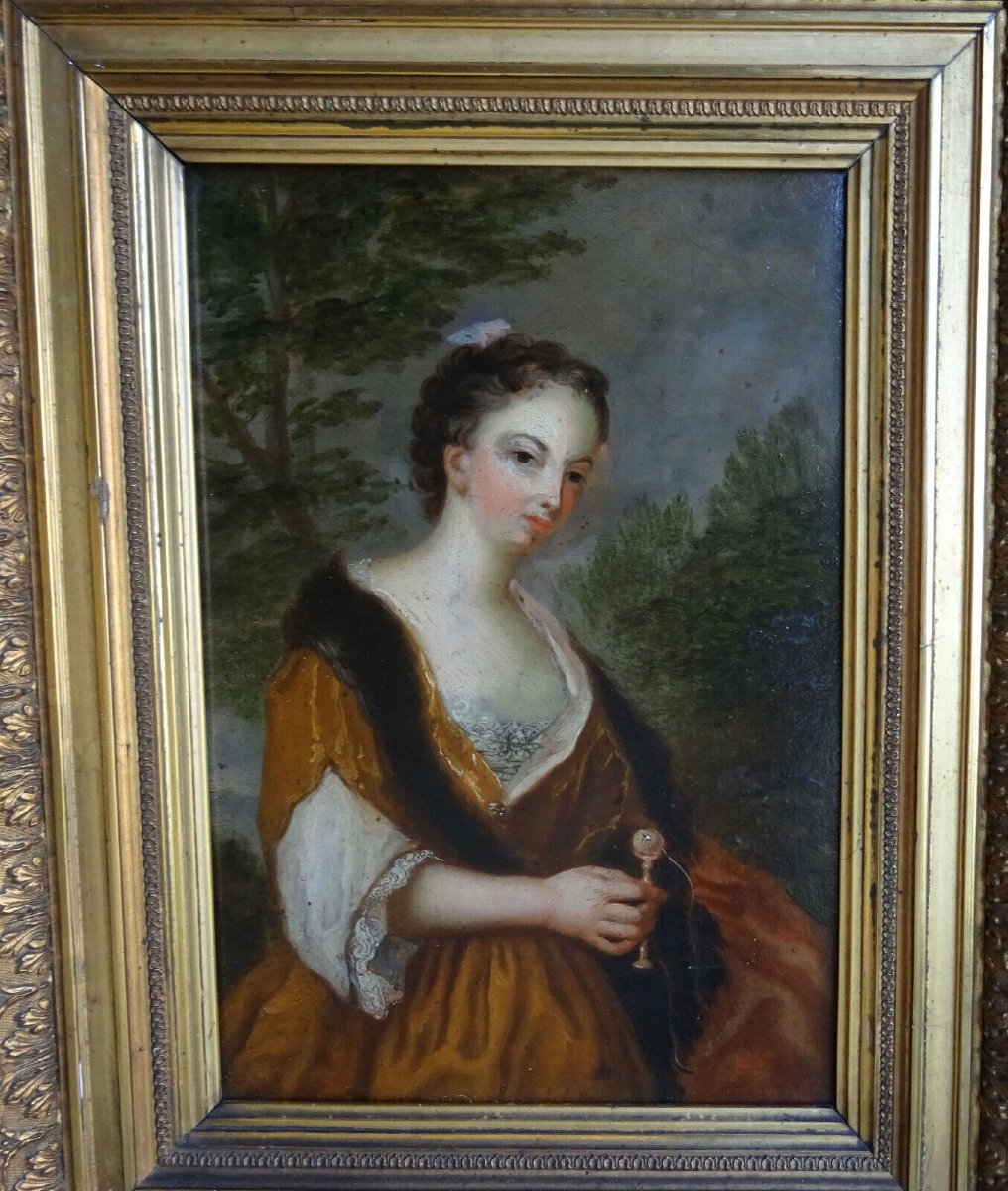 Portrait De Jeune Femme Au Bilboquet Huile/panneau Du XVIIIème Siècle-photo-4