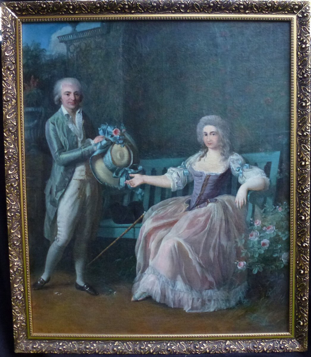 Tableau Portrait Homme Et Femme Epoque Louis XVI Huile/toile Du XVIIIème Siècle-photo-2