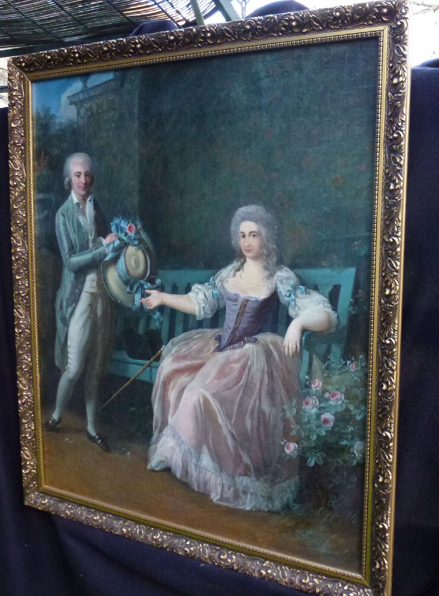 Tableau Portrait Homme Et Femme Epoque Louis XVI Huile/toile Du XVIIIème Siècle-photo-7