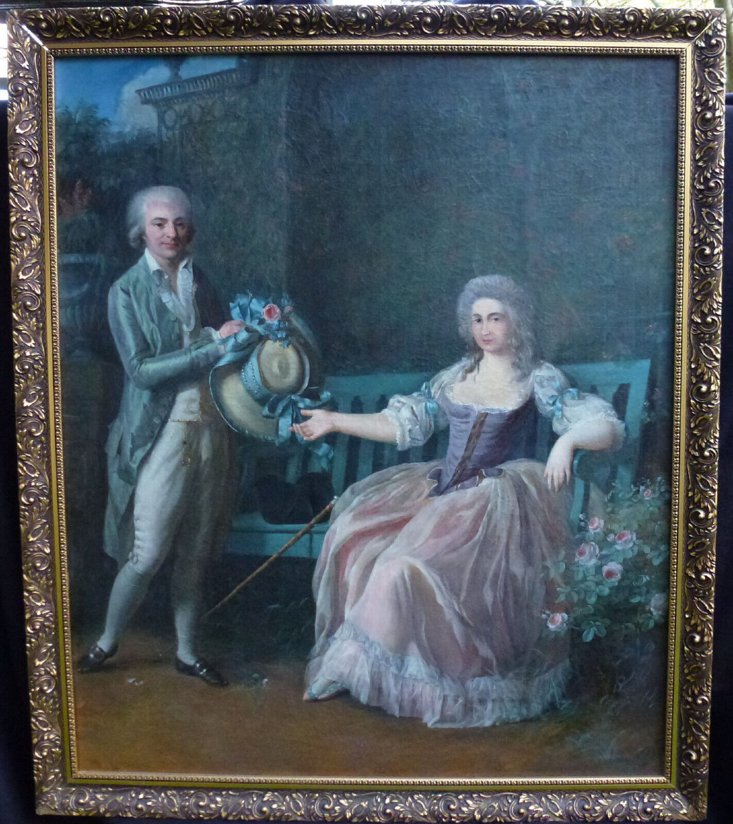 Tableau Portrait Homme Et Femme Epoque Louis XVI Huile/toile Du XVIIIème Siècle