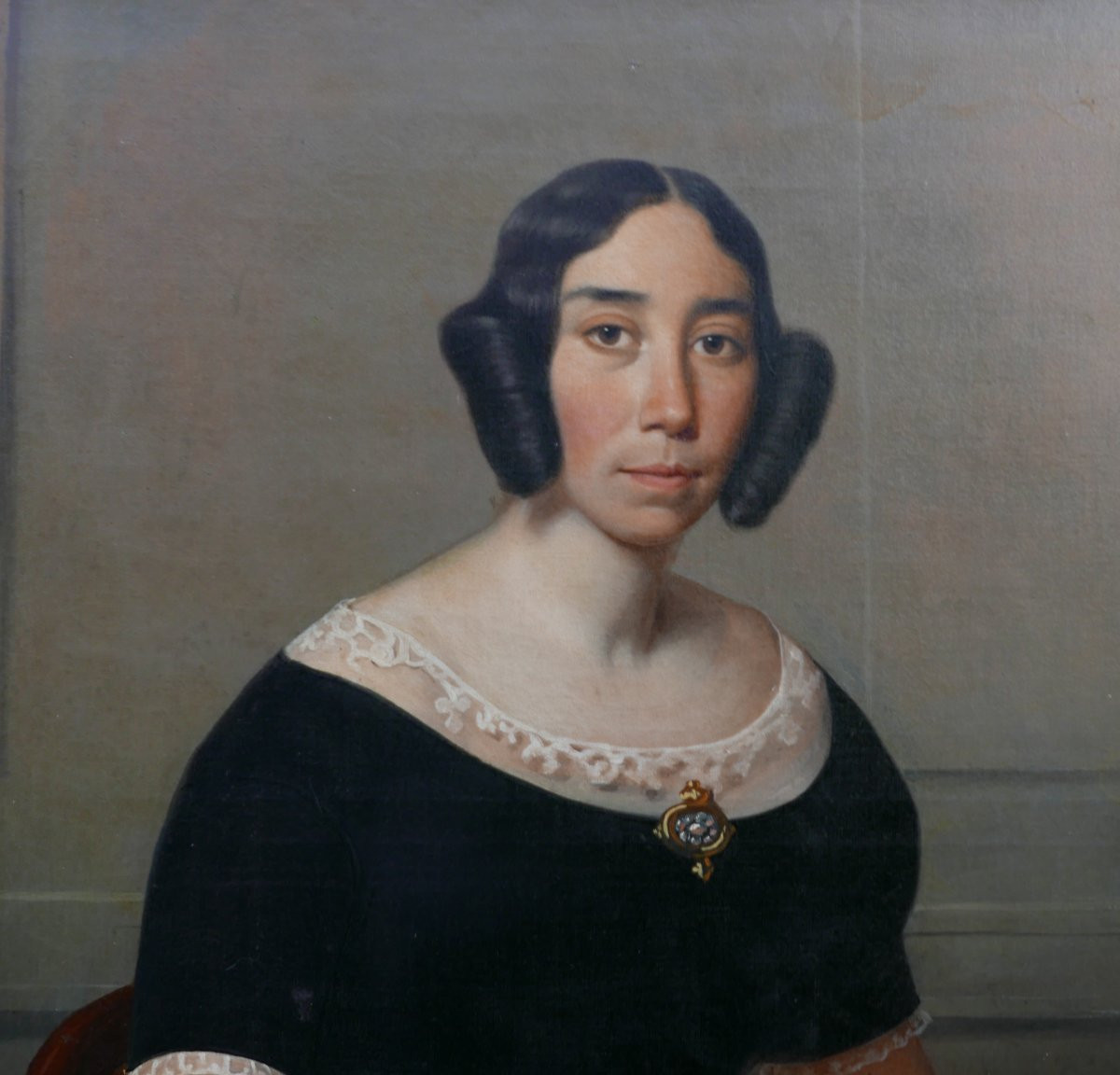 Hoffmann Portrait De Femme Epoque Louis Philippe Huile/toile Du XIXème Siècle-photo-4