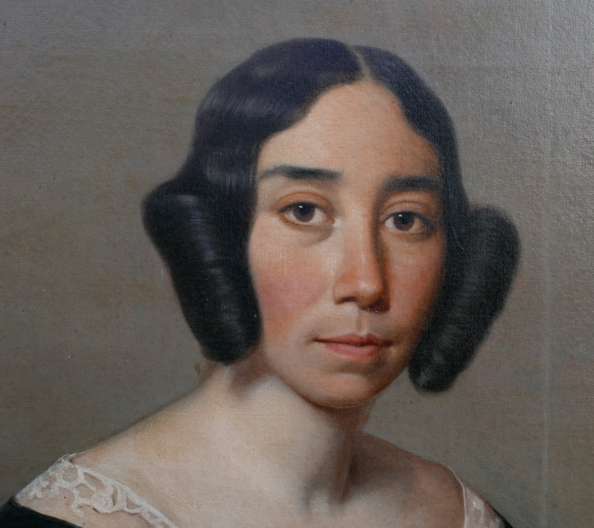 Hoffmann Portrait De Femme Epoque Louis Philippe Huile/toile Du XIXème Siècle-photo-1