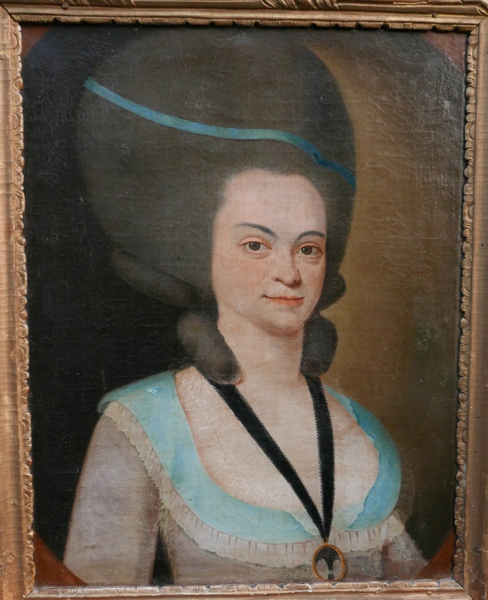 Portrait d'Une Femme d'Epoque Louis XVI Huile/toile Du XVIIIème Siècle-photo-2