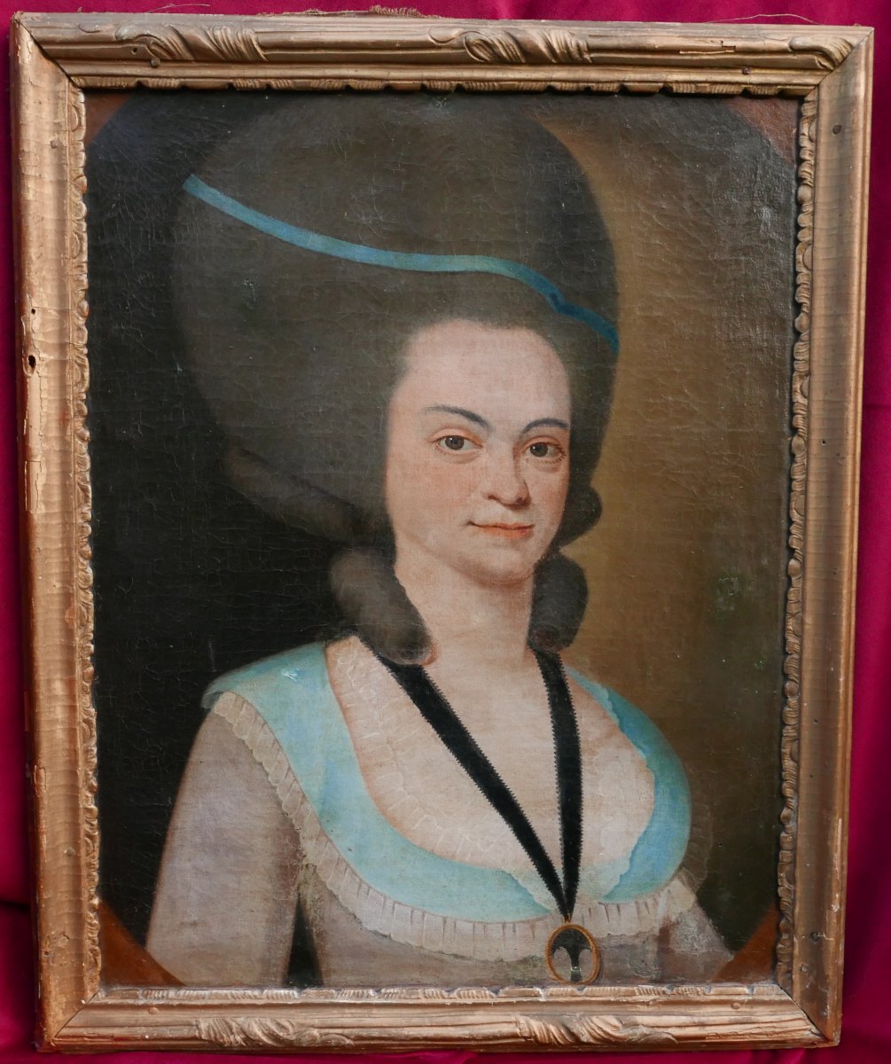 Portrait d'Une Femme d'Epoque Louis XVI Huile/toile Du XVIIIème Siècle-photo-3