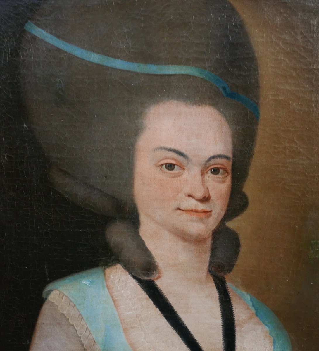 Portrait d'Une Femme d'Epoque Louis XVI Huile/toile Du XVIIIème Siècle-photo-4