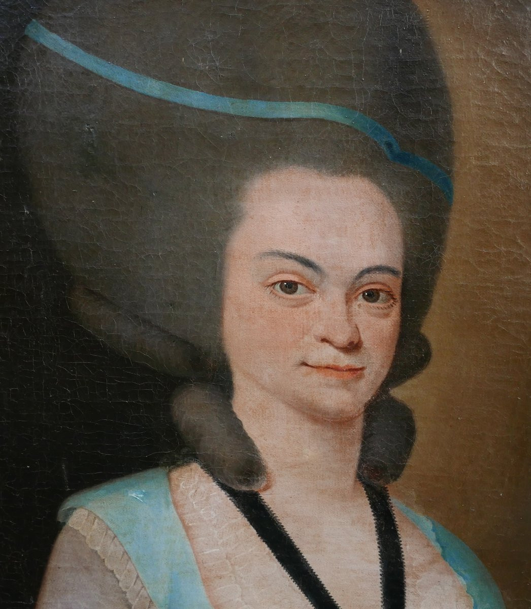 Portrait d'Une Femme d'Epoque Louis XVI Huile/toile Du XVIIIème Siècle-photo-1