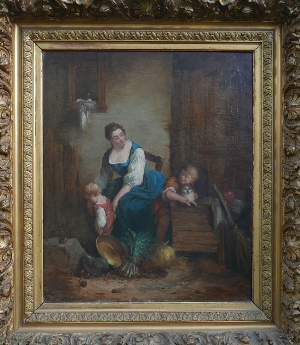 Genre Scene The Beautiful Farmer After Boucher Oil/chassis Late 18th Century-photo-3