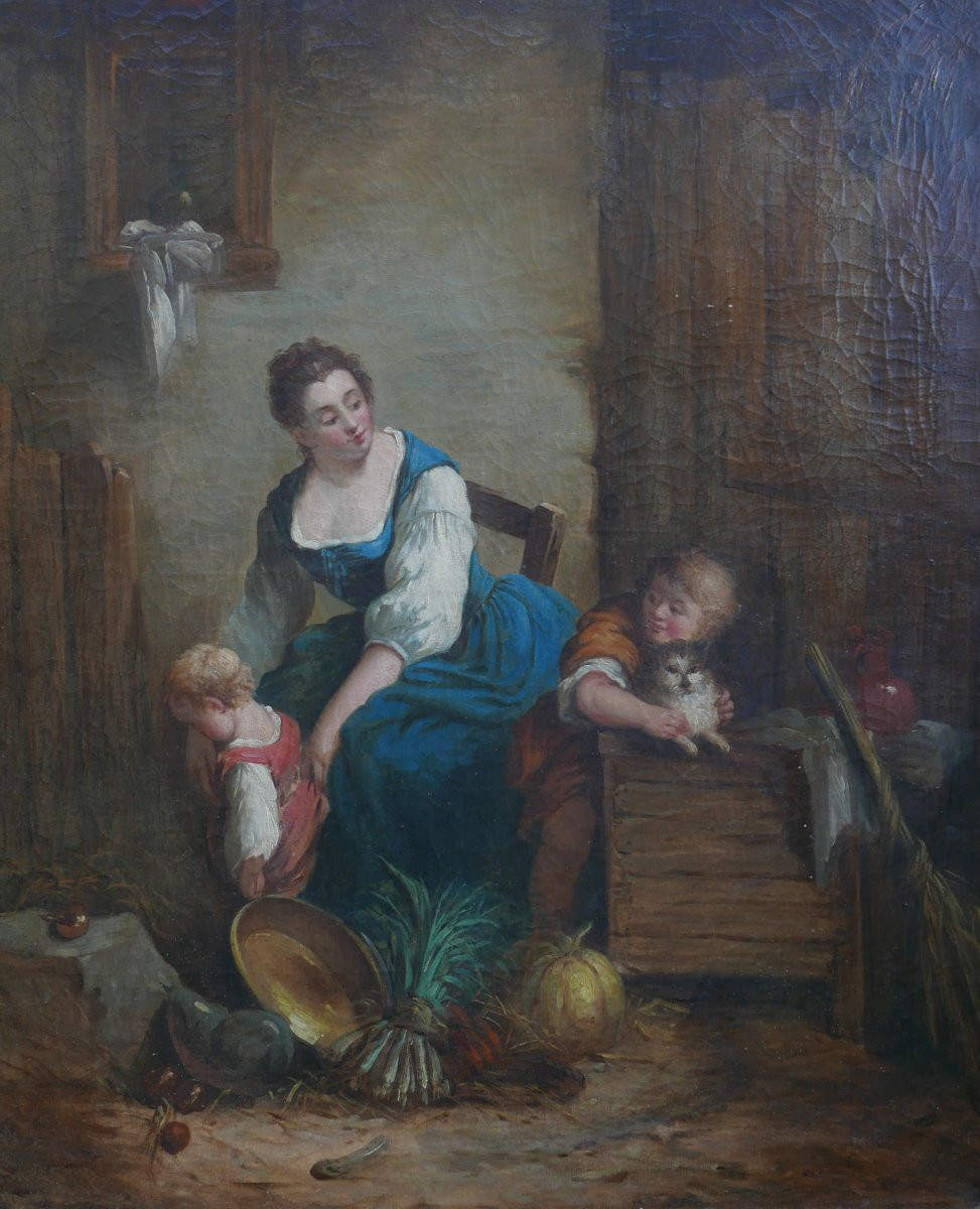 Genre Scene The Beautiful Farmer After Boucher Oil/chassis Late 18th Century-photo-4