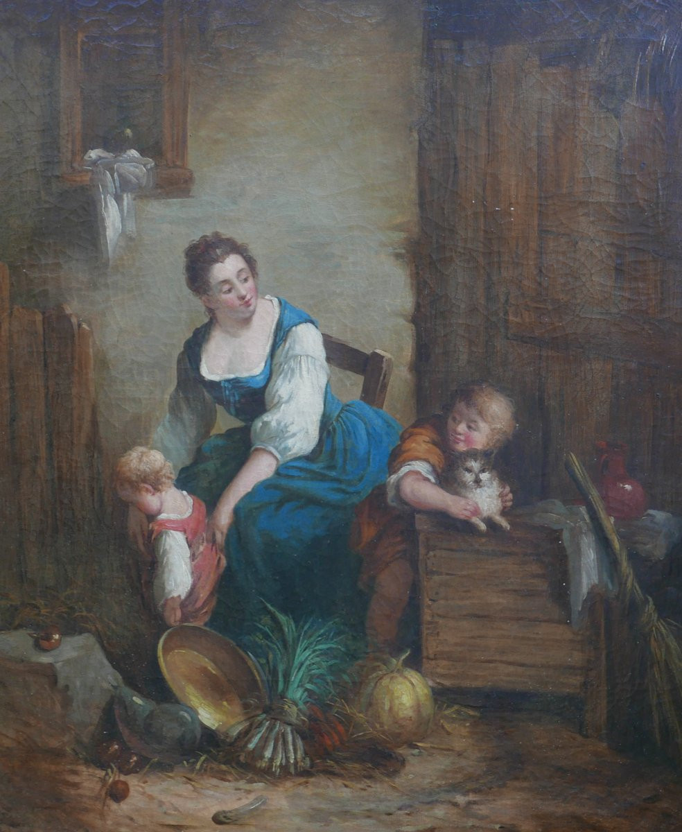 Genre Scene The Beautiful Farmer After Boucher Oil/chassis Late 18th Century-photo-1