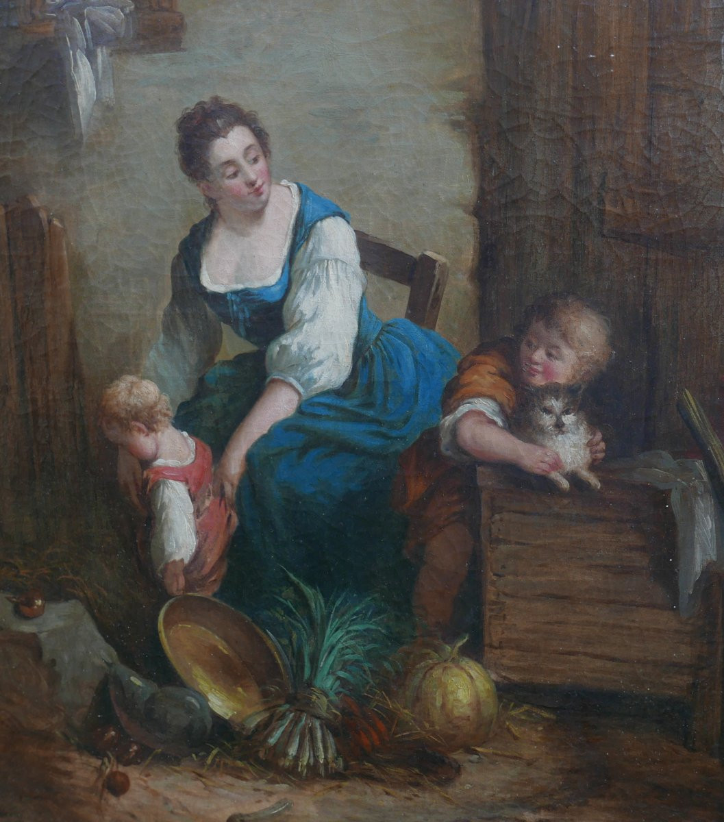 Genre Scene The Beautiful Farmer After Boucher Oil/chassis Late 18th Century-photo-2