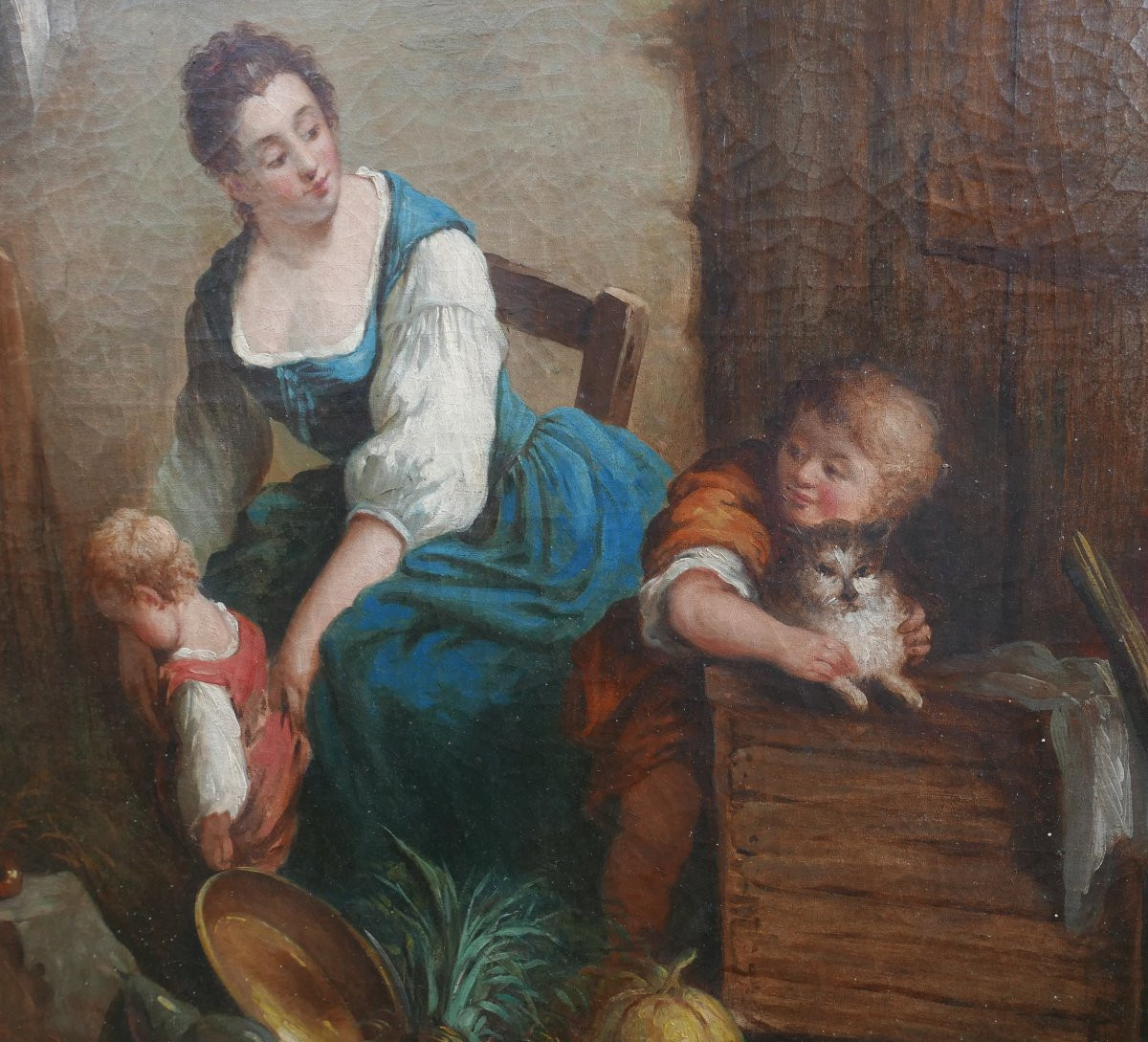 Genre Scene The Beautiful Farmer After Boucher Oil/chassis Late 18th Century-photo-3