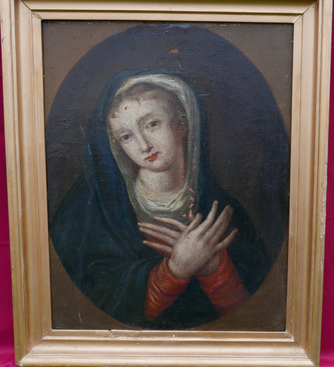 Portrait De La Sainte Vierge Marie Huile/toile Début XVIIIème Siècle
