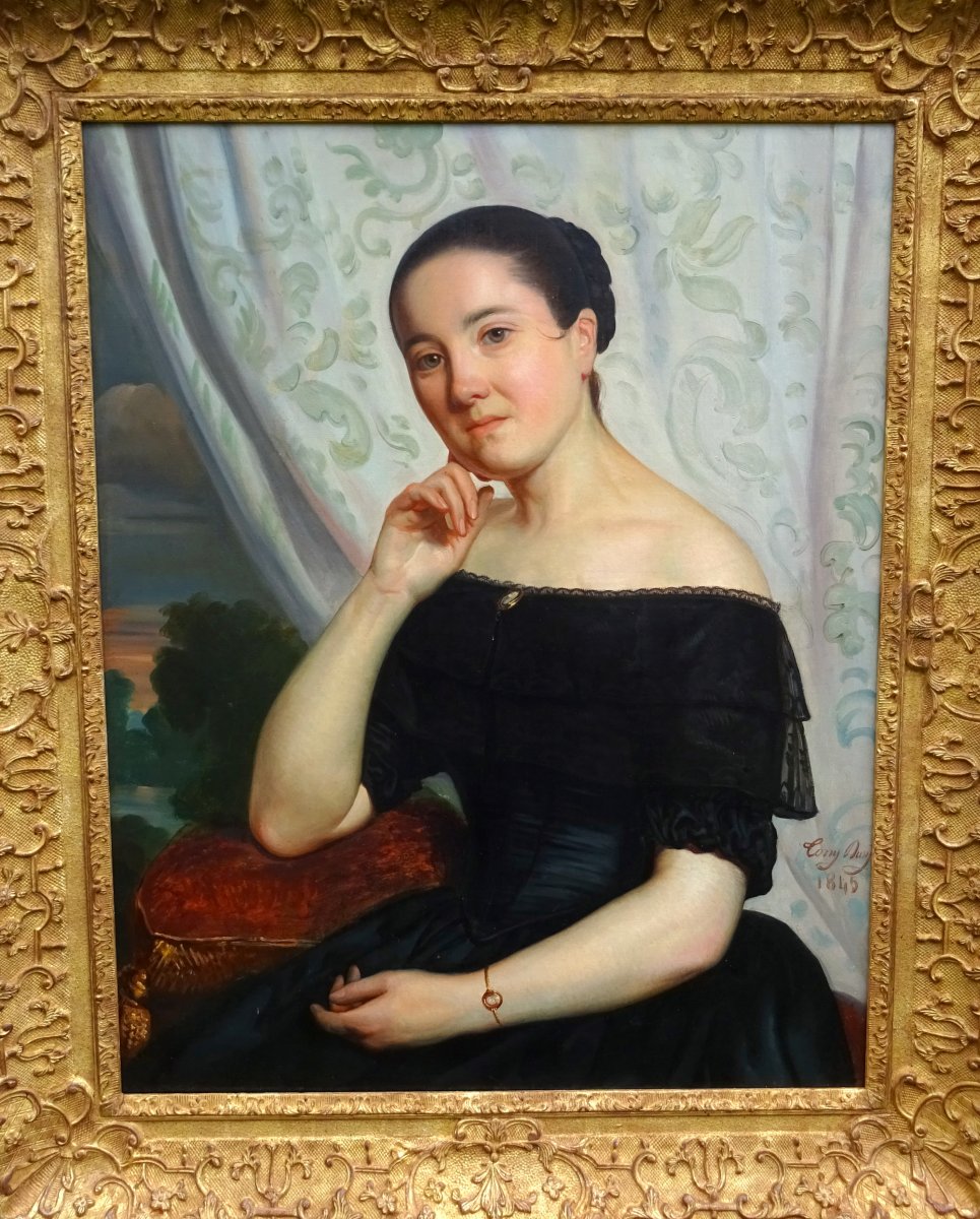 Tony Dury Portrait Of Young Woman Louis Philippe Period Hst XIXth Century 1845-photo-2