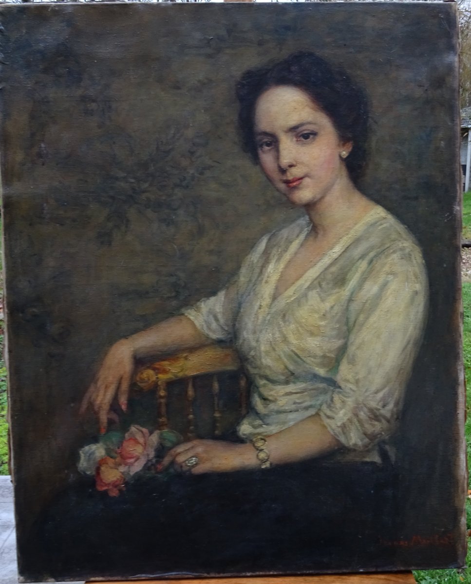 Jeanne Béatrix Maillart Portrait De Femmet Hst école Française Début XXème 