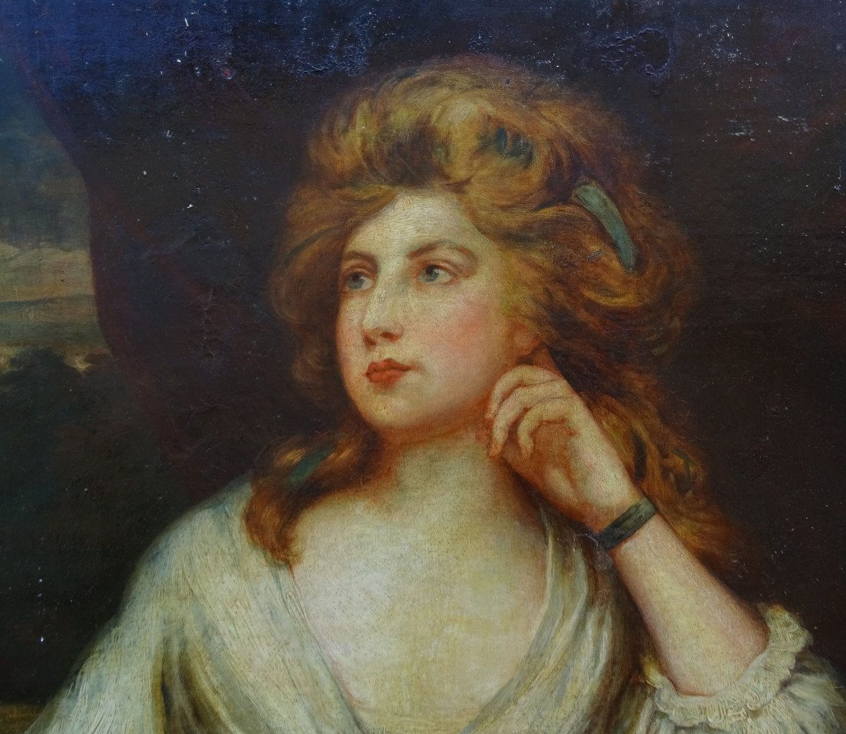 Portrait De Jeune Femme Ecole Anglaise Du XVIIIème Siècle Huile Sur Toile-photo-2