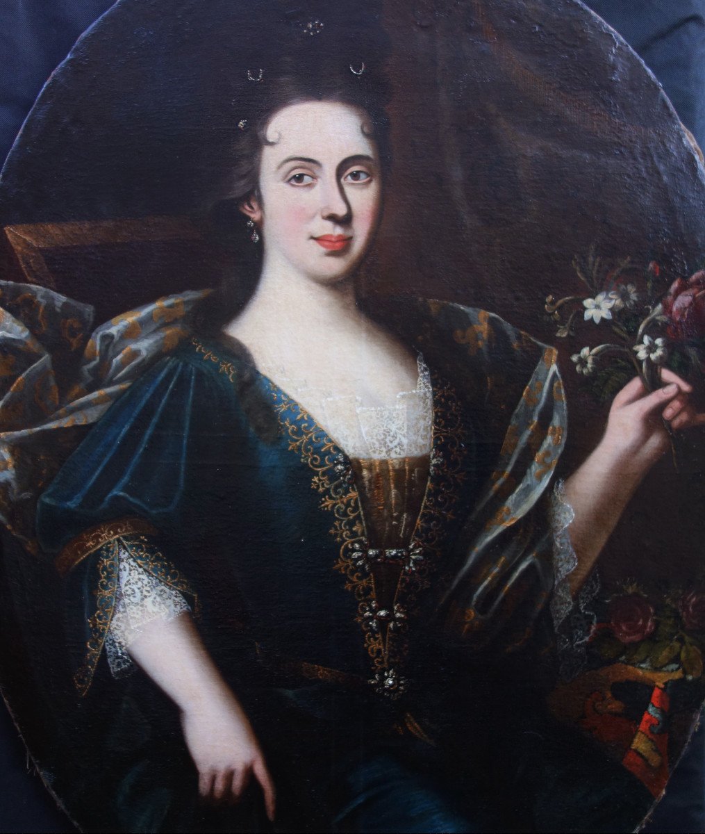 Large Portrait Of A Woman From The Louis XIV Period French School Of The XVIIth Century H/t-photo-3