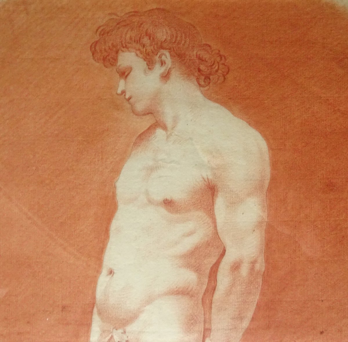 Male Academic Nude With Red Blood French School Eighteenth Century Drawing-photo-3