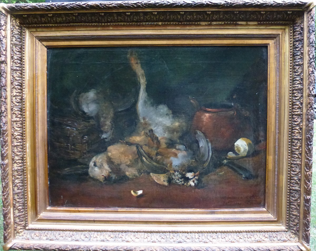 Giroud Tableau Nature Morte Au Lièvre Ecole Française XIXème Siècle Huile/toile