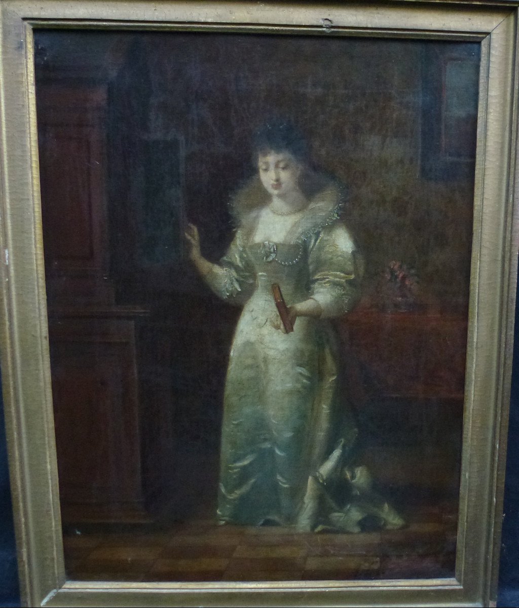 Portrait De Jeune Femme Ecole Française Du XIXème Siècle De Huile/toile-photo-2