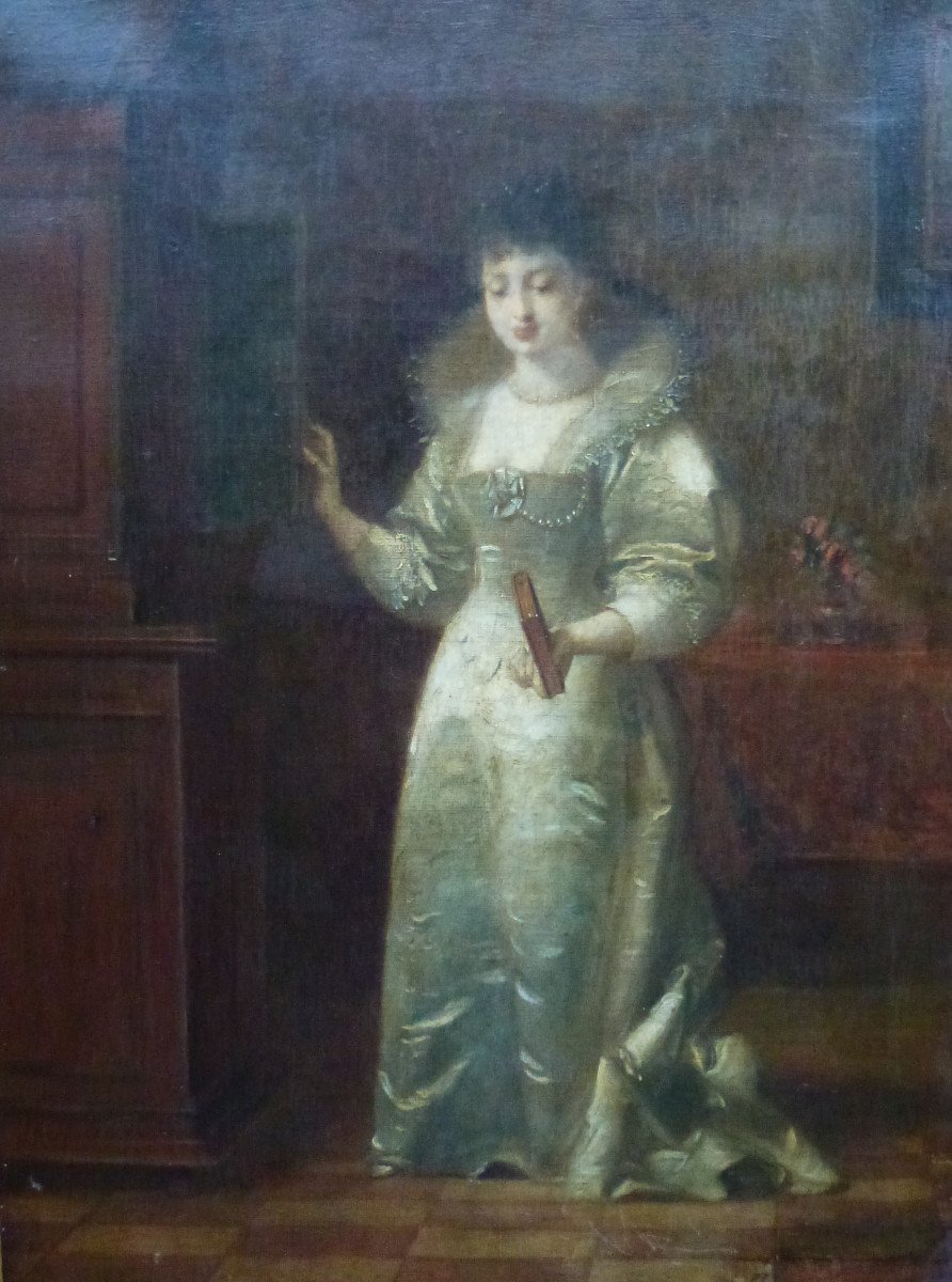 Portrait De Jeune Femme Ecole Française Du XIXème Siècle De Huile/toile-photo-4