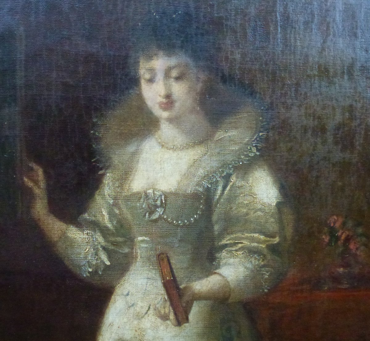 Portrait De Jeune Femme Ecole Française Du XIXème Siècle De Huile/toile-photo-1