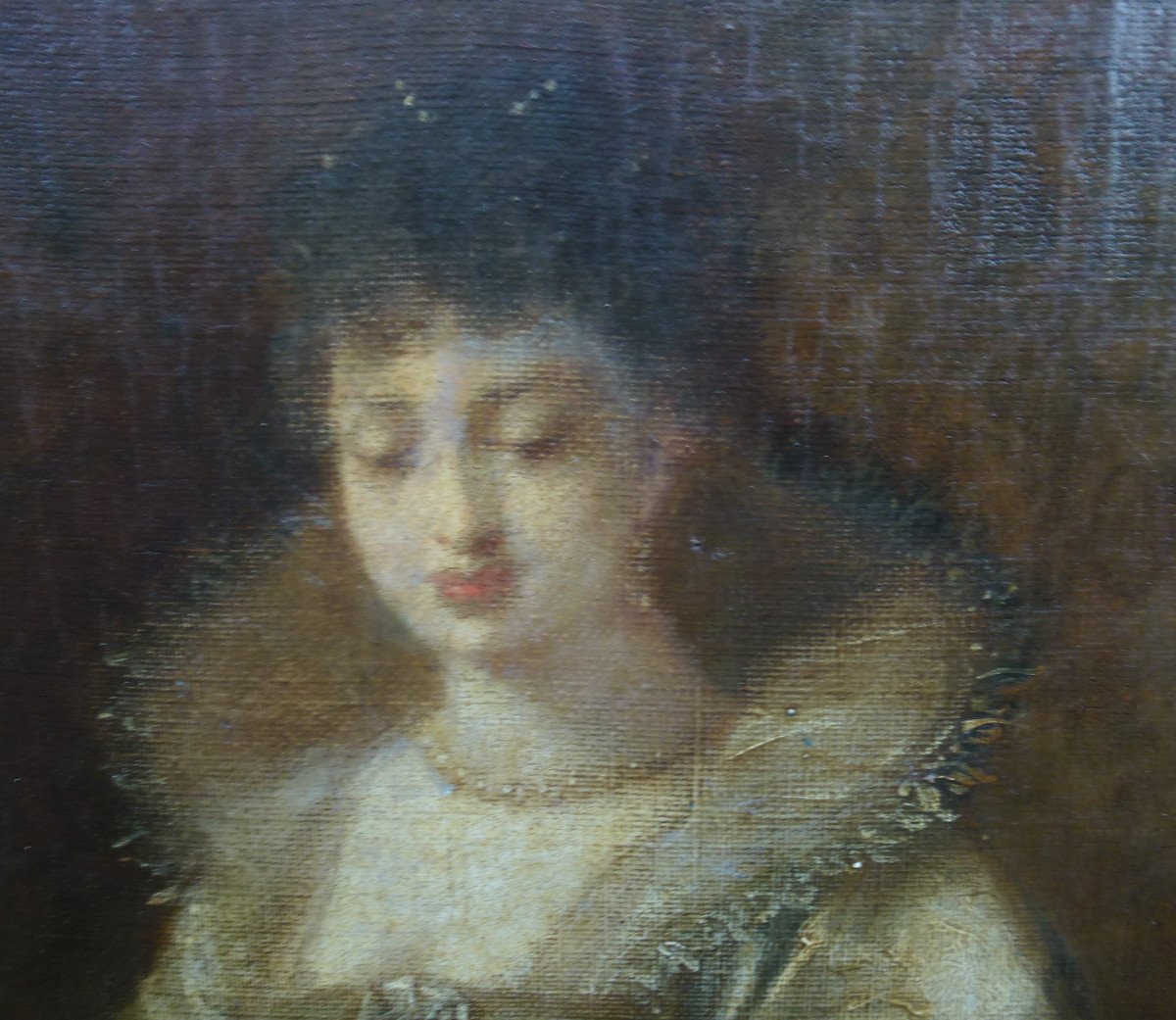 Portrait Of Young Woman French School Of The XIXth Century Oil / Canvas-photo-5