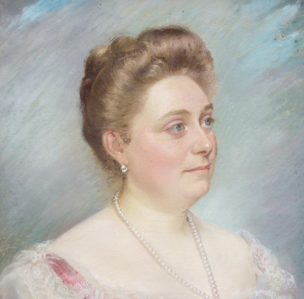 Portrait De Femme Ecole Française Du Début Du XXème Siècle 1902 Pastel Signé-photo-1