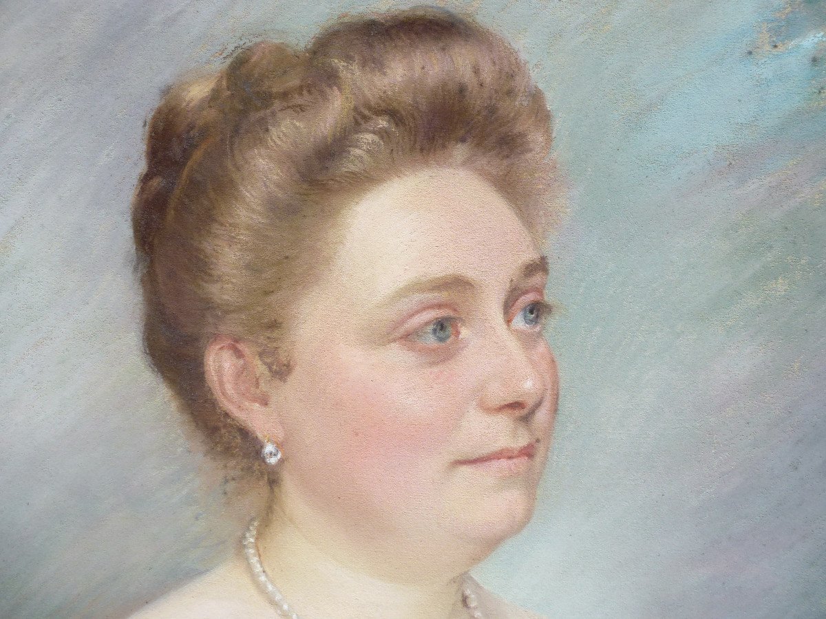 Portrait De Femme Ecole Française Du Début Du XXème Siècle 1902 Pastel Signé-photo-3