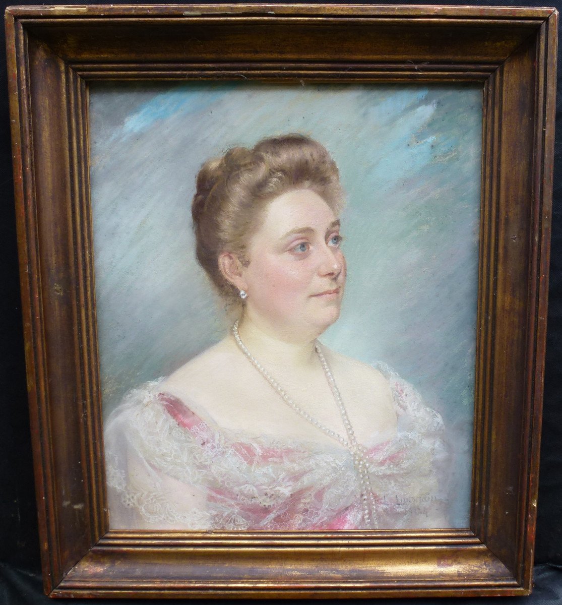 Portrait De Femme Ecole Française Du Début Du XXème Siècle 1902 Pastel Signé