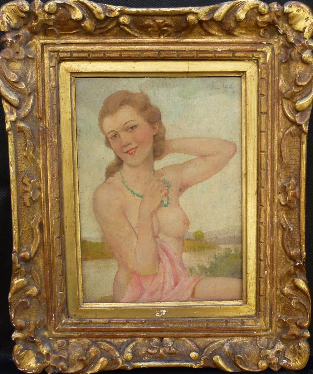 Jean Urièle Portait Femme Baigneuse Huile Sur Panneau Du XXème Siècle-photo-2