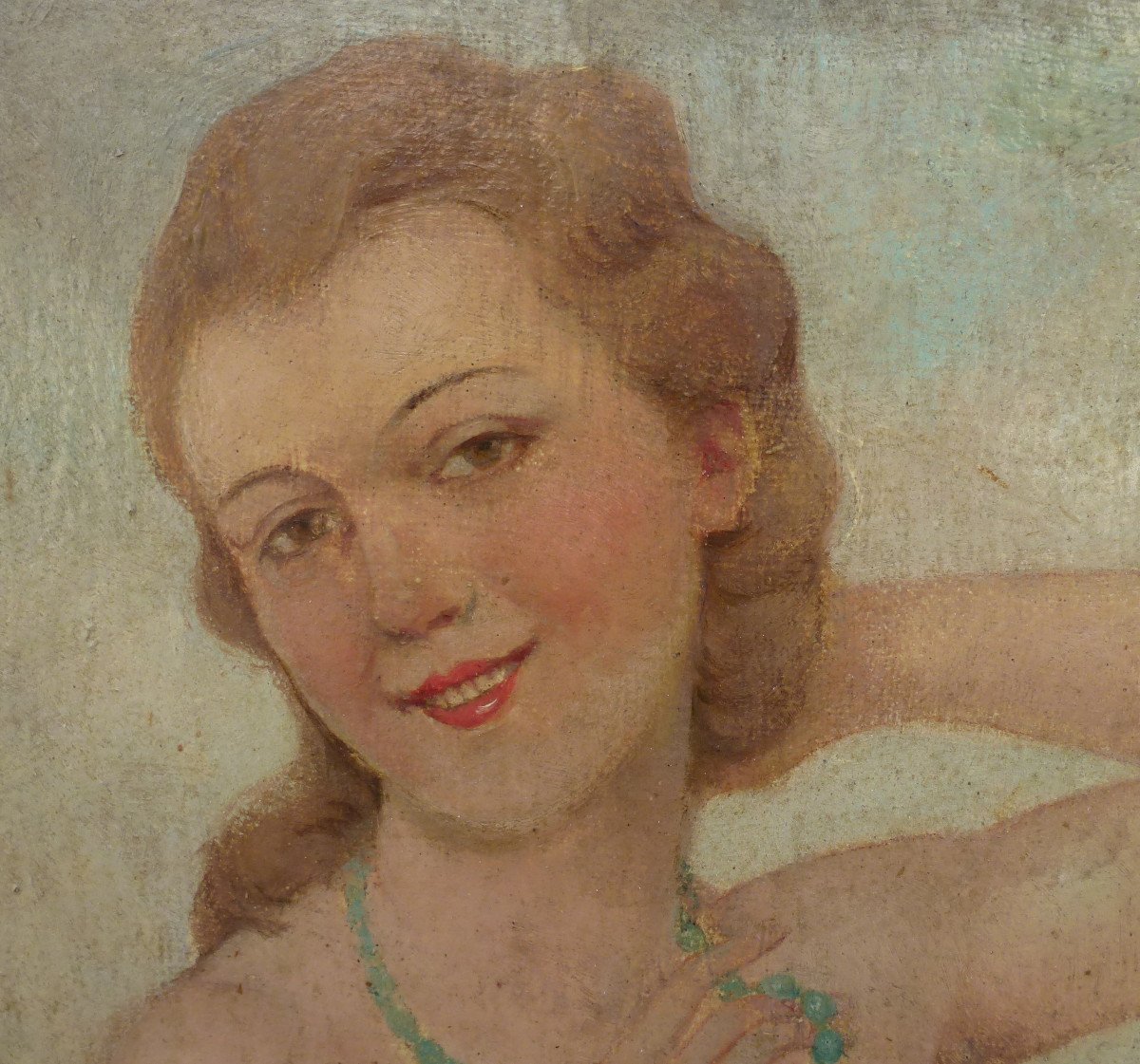 Jean Urièle Portait Femme Baigneuse Huile Sur Panneau Du XXème Siècle-photo-3