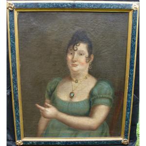 Portrait De Femme Epoque Ier Empire Ecole Italienne Du XIXème Siècle Huile/toile