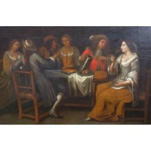Large Spanish Wedding Genre Scene Flemish School XVIIth Century Oil/canvas