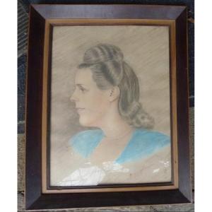 Bubongel Portrait Of Woman French School Of The 20th Century Drawing 1947