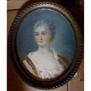 Portrait Femme Ovale Epoque Louis XV Pastel Du XIXème Siècle