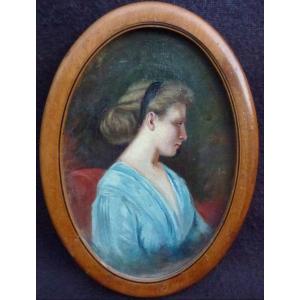 Portrait De Femme Ecole Française Fin XIXème Siècle Huile/panneau