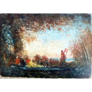 Gérard Roux Painting Orientalist Scene Oil/panel From The 20th Century Signed