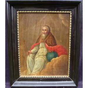 Religious Painting Portrait Of God The Father Oil/panel Late 18th Century