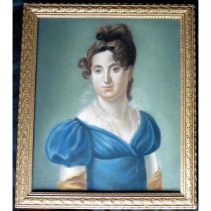 Portrait d'une Jeune Femme Ier Empire Pastel début XXème Siècle