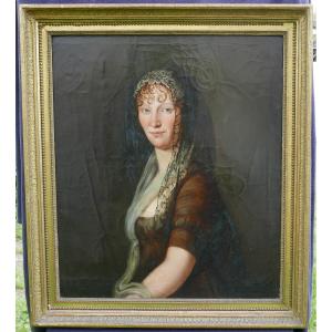 Large Portrait Of A Woman First Empire Period Oil/canvas Early 19th Century