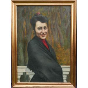 Portrait Of Woman With Shawl Oil/canvas Early 20th Century