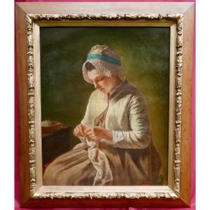 Fabre Portrait De Femme d'Après Françoise Duparc Huile/toile Fin XIXème Siècle