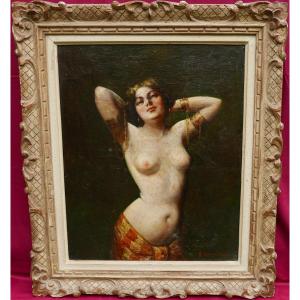 Rolland Nude Portrait Of Woman Orientalist School Early 20th Century Oil/canvas Signed