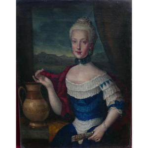 Portrait Of A Woman From The Louis XV Period Oil/canvas From The 18th Century