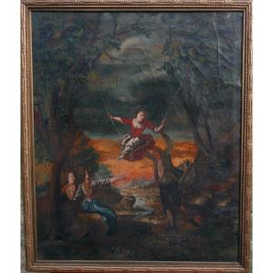 Large Genre Scene Escarlopette Louis XV Oil/canvas 18th Century