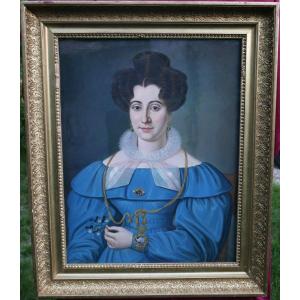 Mouton Large Portrait Of A Woman Charles X Period Pastel From The 19th Century Signed