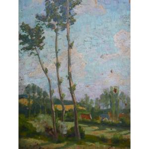 19th Century Countryside Landscape Painting Oil/panel