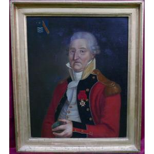 Portrait d'Homme Officier Richard Haly Huile/toile Du XVIIIème Siècle Armoiries